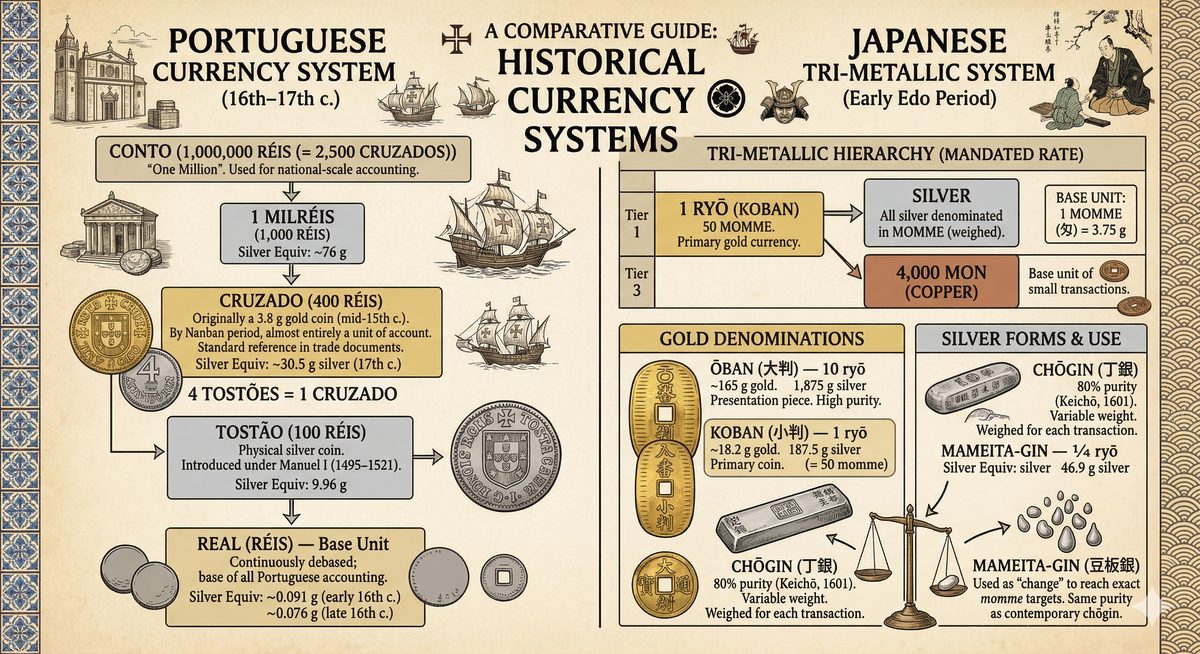 Comparative guide to historical Portuguese and Japanese currency systems