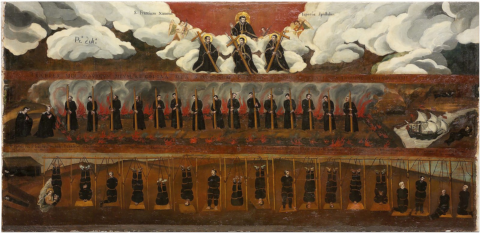 長崎におけるパウロ三木と同志の殉教。日本の絵画、1635年頃