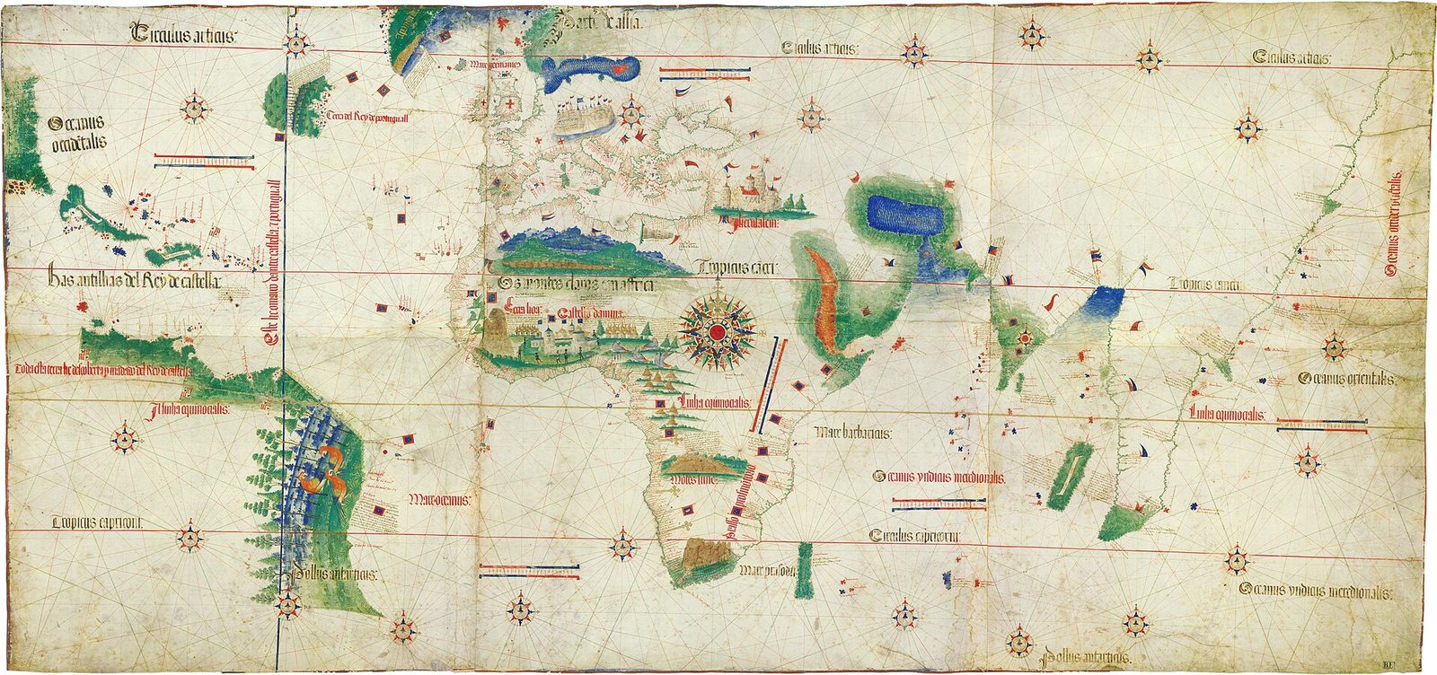 カンティーノ平面天球図(1502年)。アジア航路の黎明期におけるポルトガルの世界図