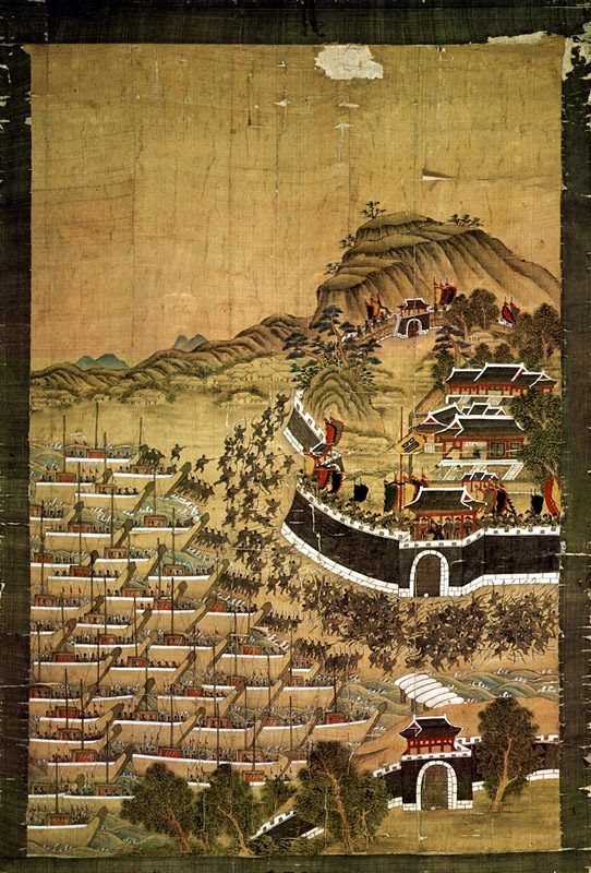 The Siege of Busanjin fortress, 1592, Korean painting showing the Japanese assault