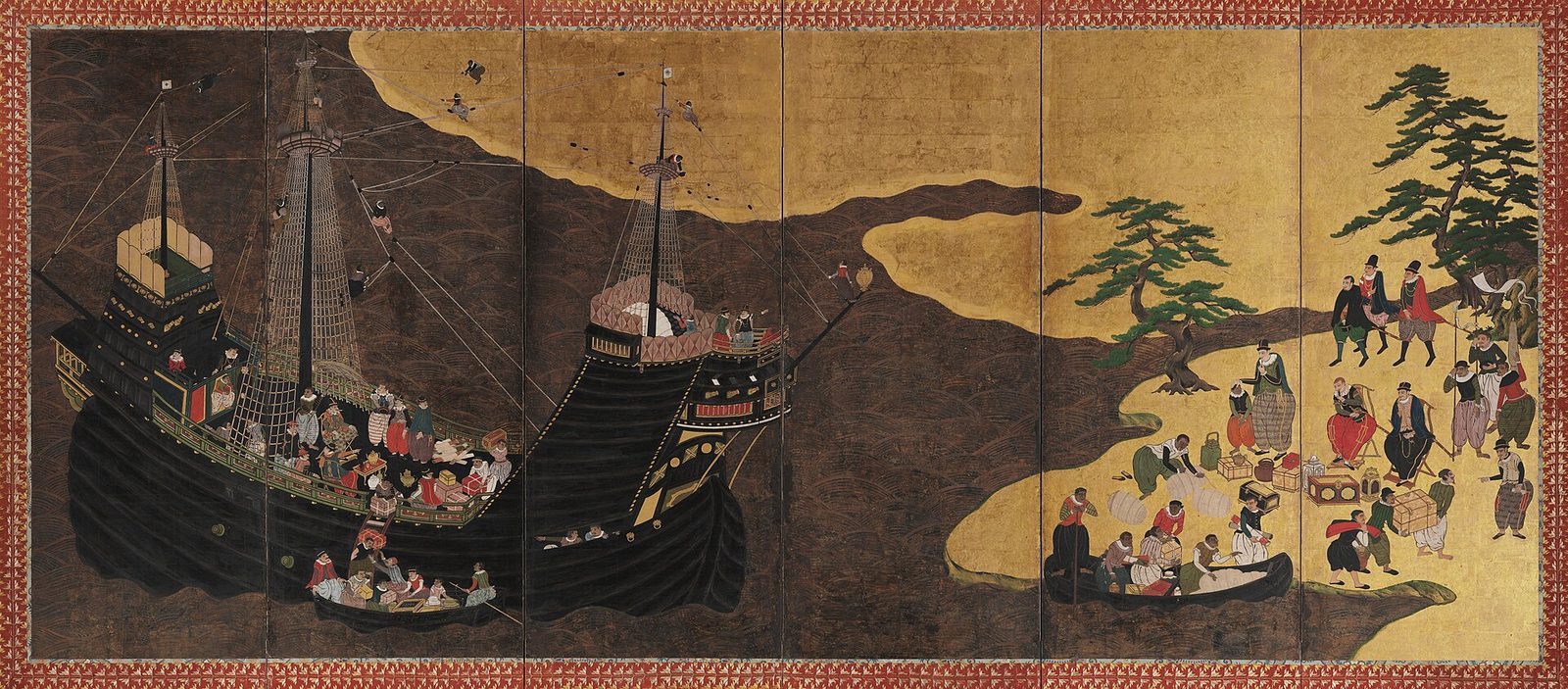 Nanban screen by Kanō Domi: the Portuguese carrack and traders at Nagasaki, Lisbon version
