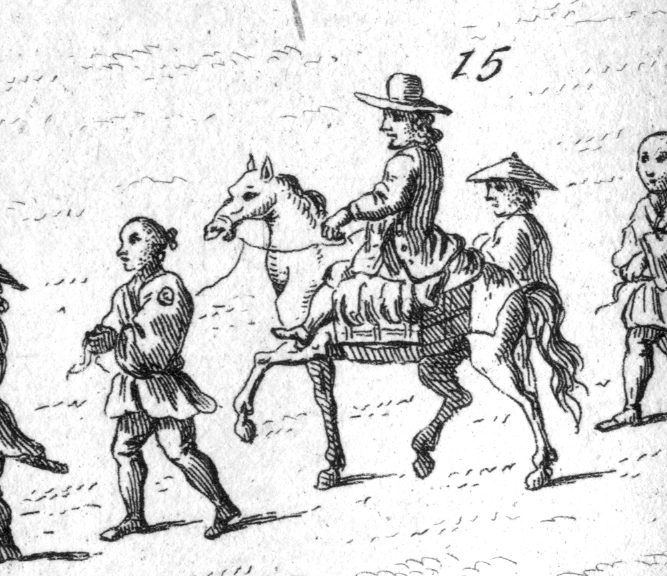 An illustration from Engelbert Kaempfer's own History of Japan (1727) showing Kaempfer with his Japanese assistant Imamura Eisei — the source through which the São Paulo's 1685 visit is chiefly known