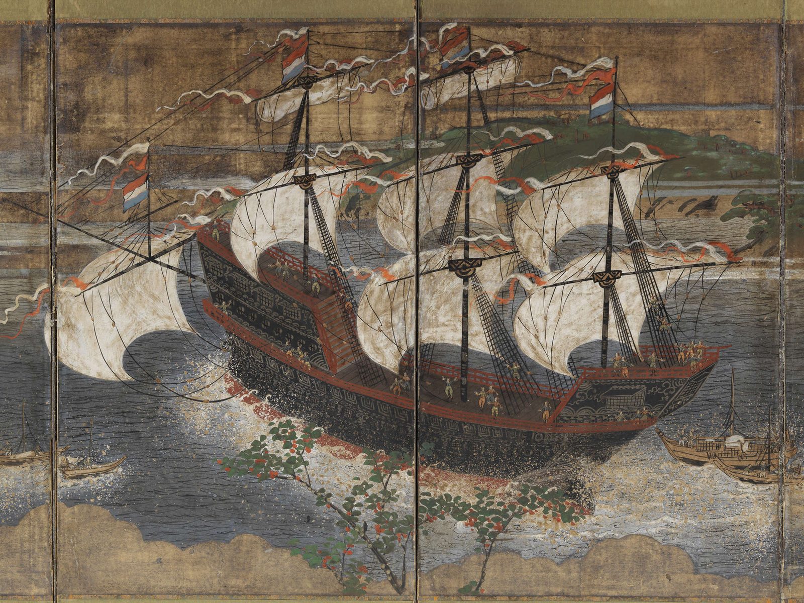 The Dutch ship De Ryp shelling Hara Castle during the Shimabara Rebellion