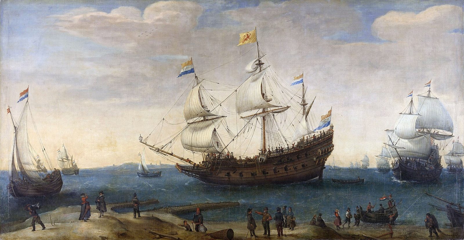 East Indiamen off the coast, painting by Hendrick Cornelisz Vroom, Rijksmuseum